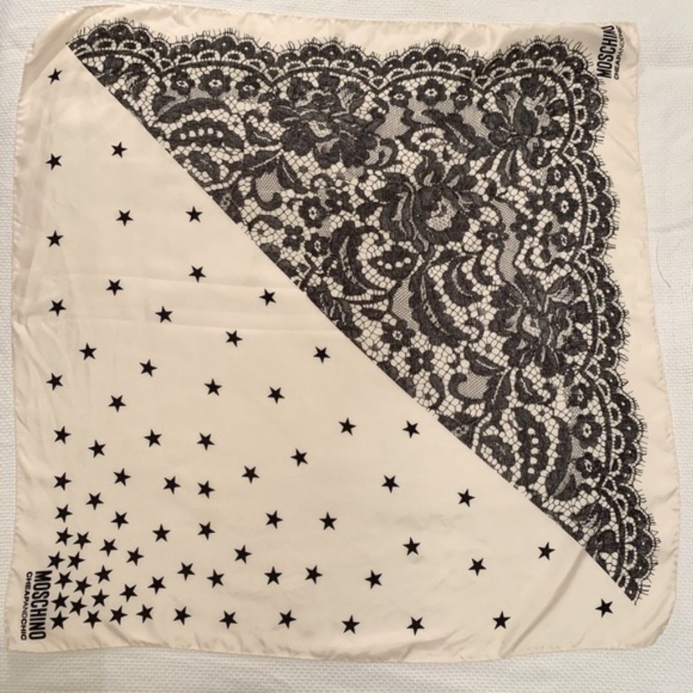 Moschino - Cheap And Chic - Black/Ivory Stars & Lace Silk Scarf
